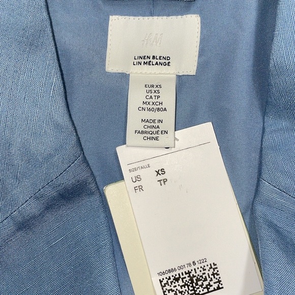 NWT H&M Light Blue Linen Belted Blazer Jacket Oversized Lined Size XSmall - Picture 13 of 16